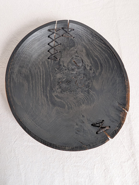 Blackened Oak Burr Platter with Stitching