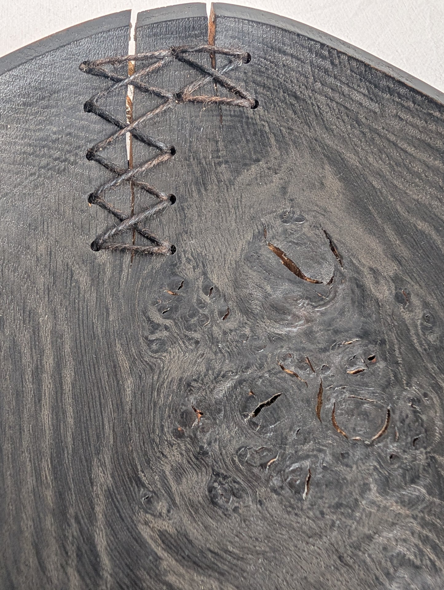 Blackened Oak Burr Platter with Stitching