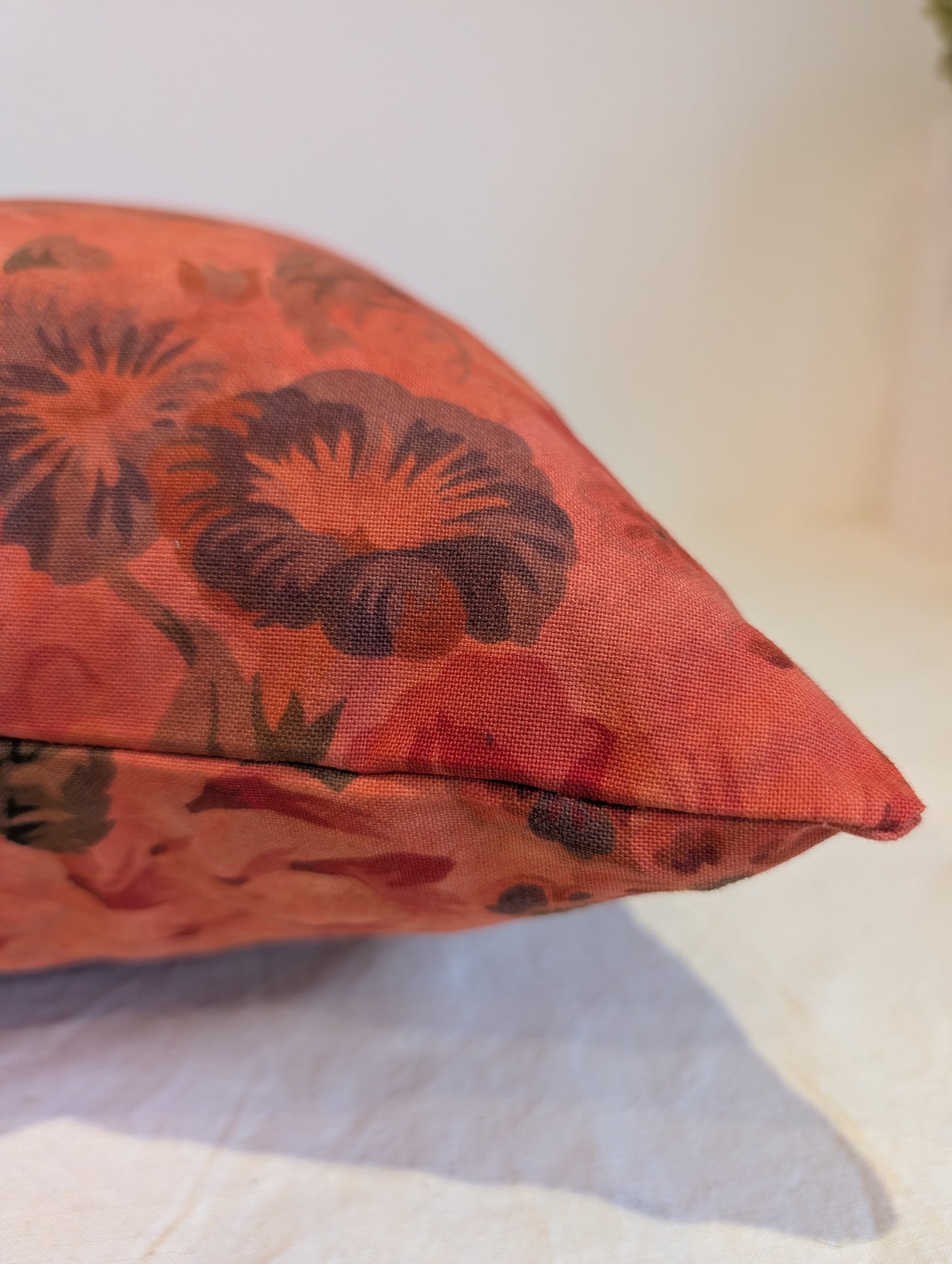 Reddish Orange floral cushion dyed with madder