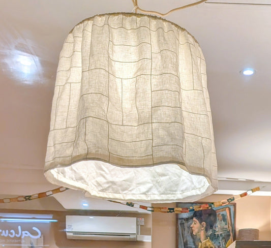 Cream Cotton Stitched Gathered Lampshade