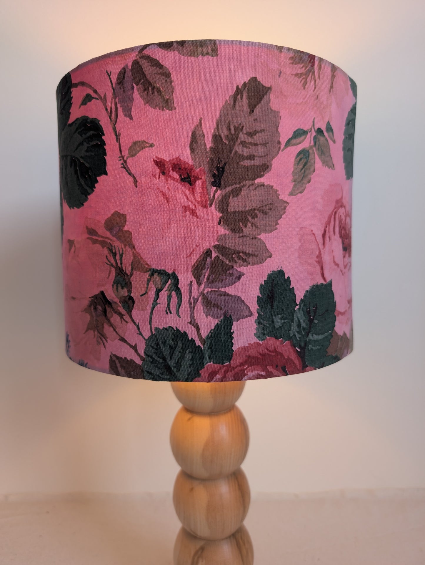 Pink Floral Drum Lampshade – Sappanwood Dyed Cotton (25cm) - No. 2
