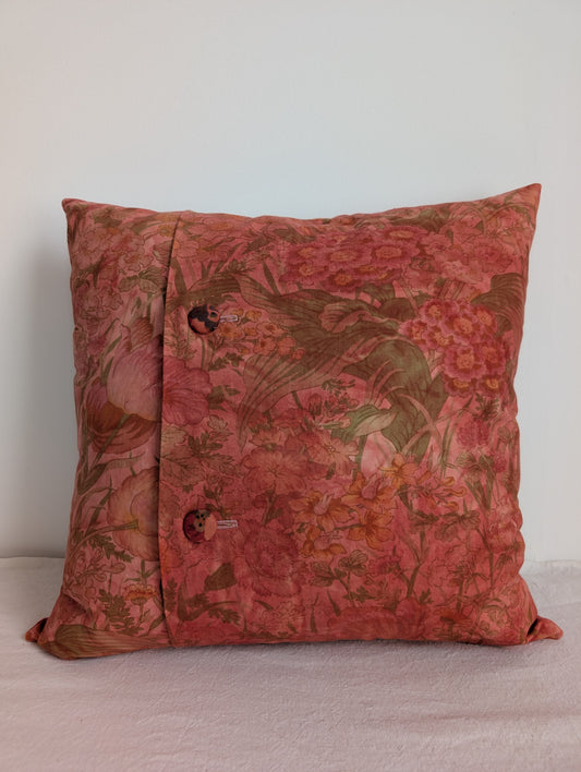 Coral Pink Floral Cushion – Madder Dyed Cotton (45cm)