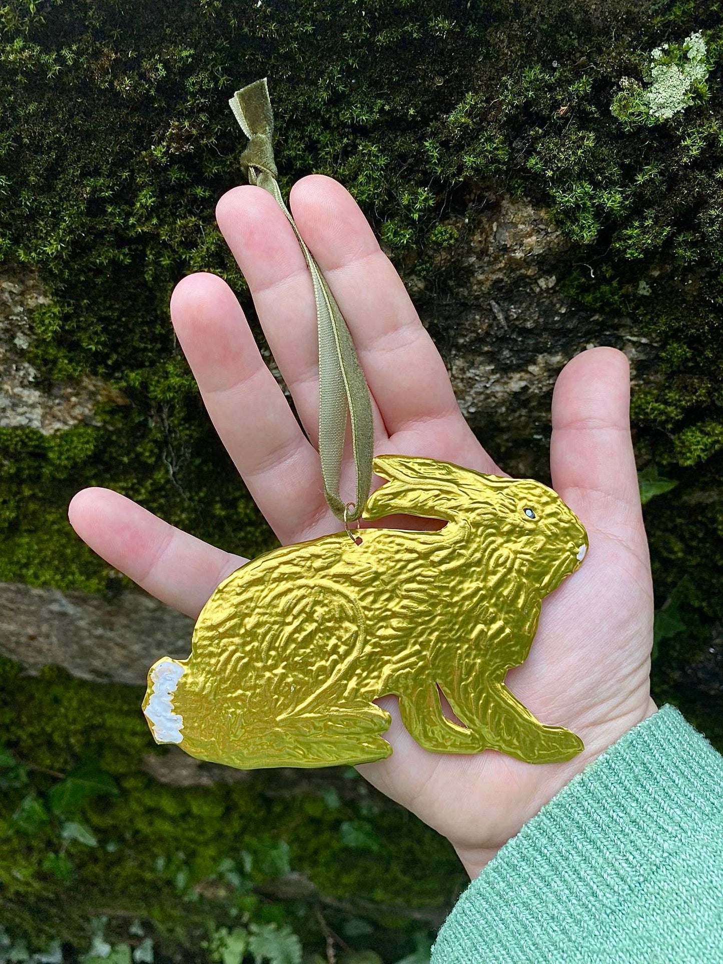Brass Embossed Hare Hanging Ornament