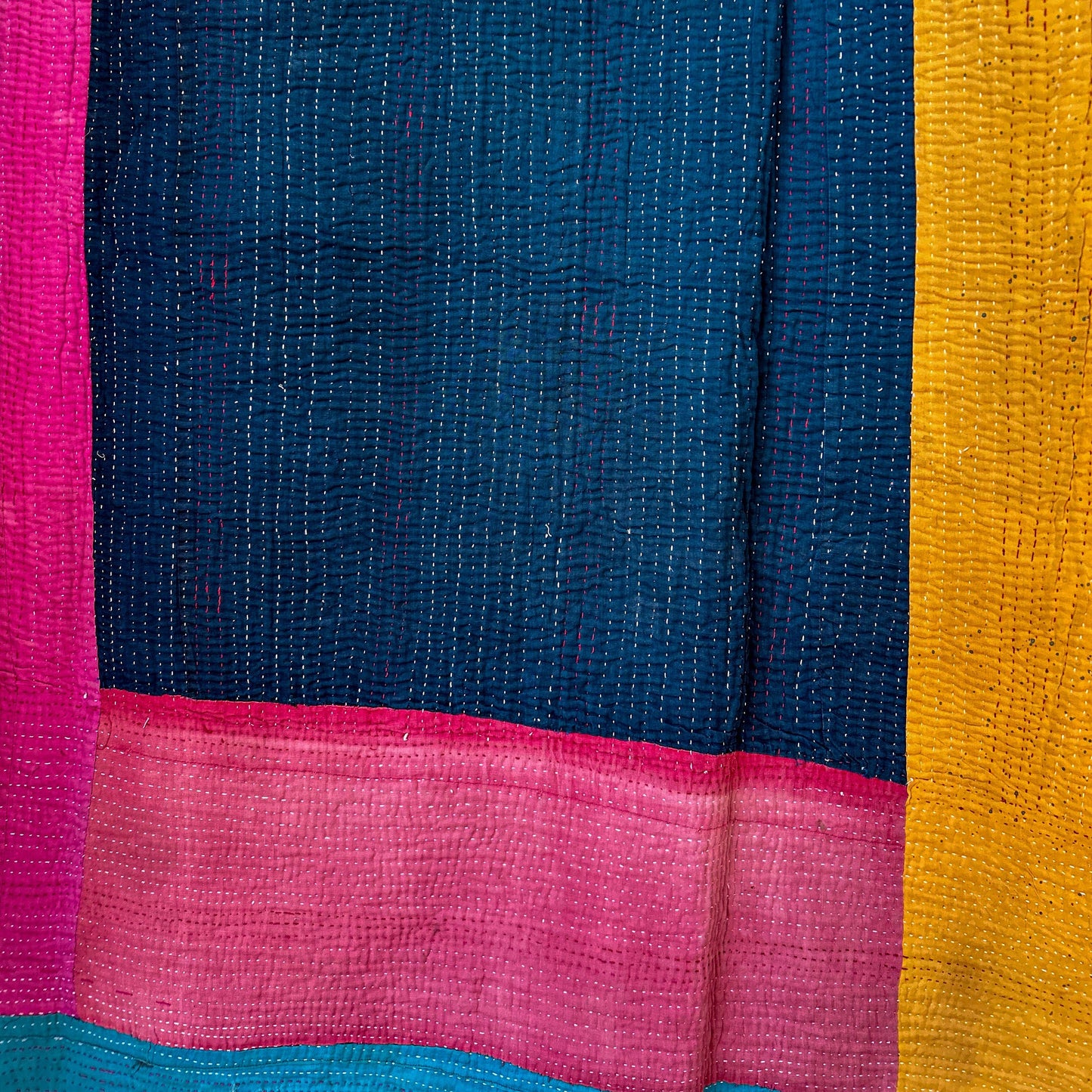 Vintage Kantha, neutral one side, color block the other