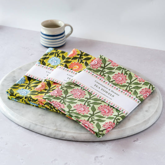 Pressed Petals Peony tea towel