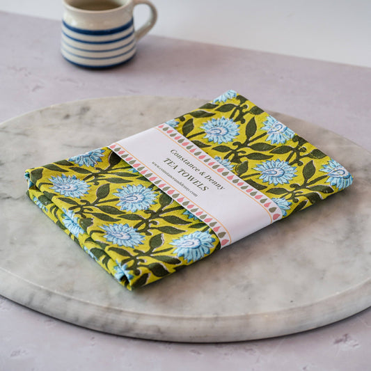 Pressed Petals Sky tea towel