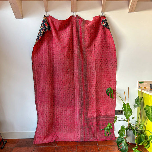 Vintage Kantha Blanket, pink and patchwork