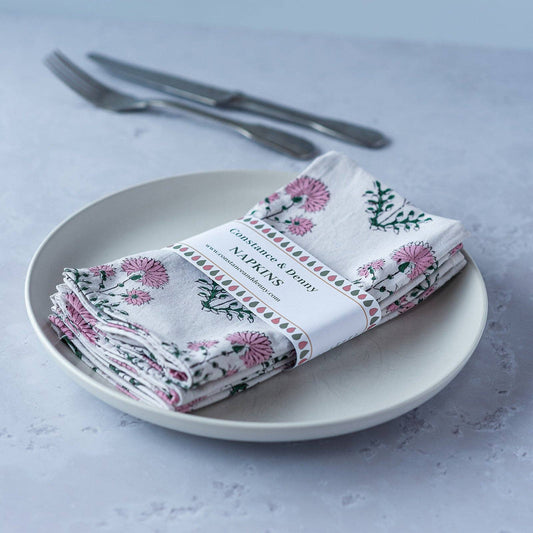 Dahlia Pompom set of 4 cotton napkins