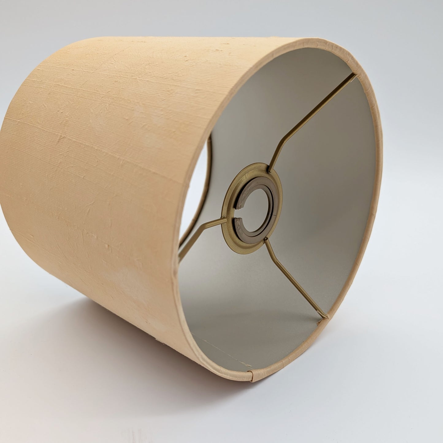 Beige silk 20cm drum lampshade dyed with dahlia flowers