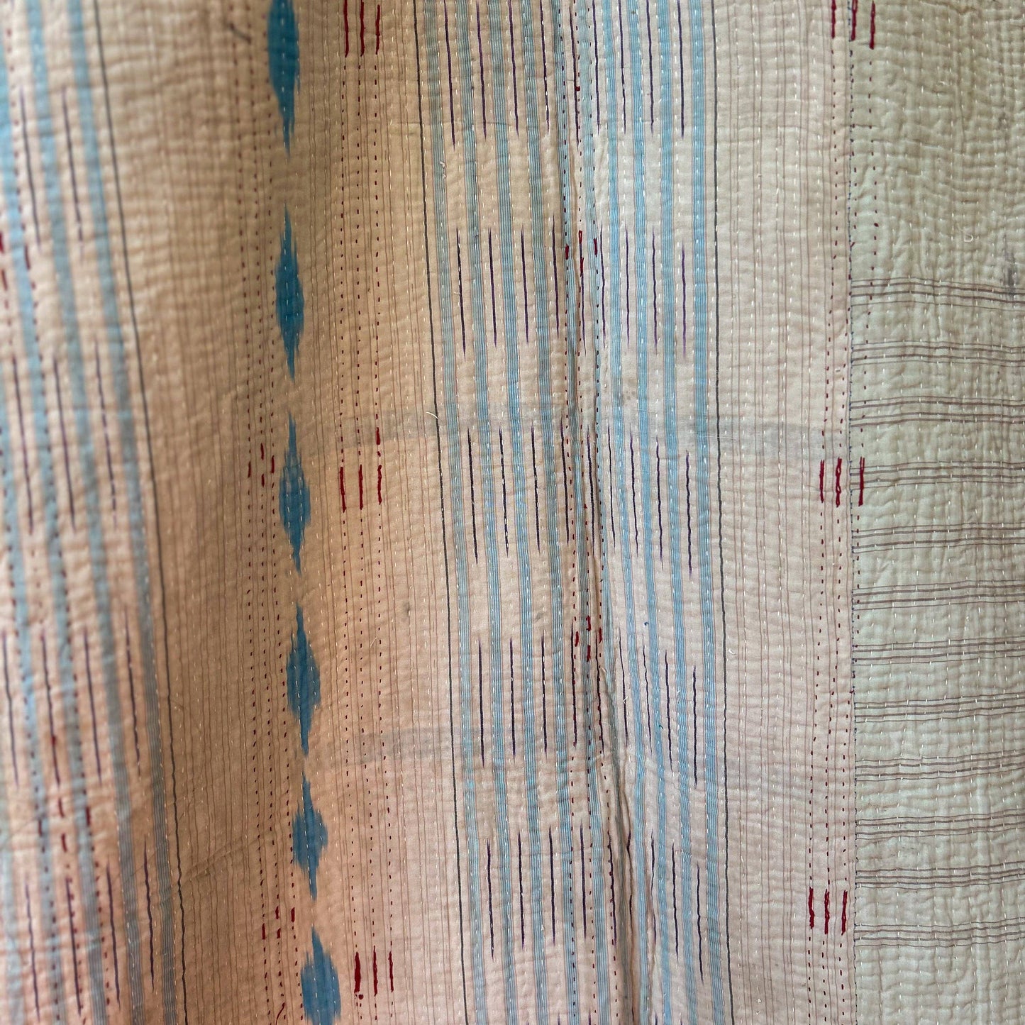 Vintage Kantha, neutral one side, color block the other