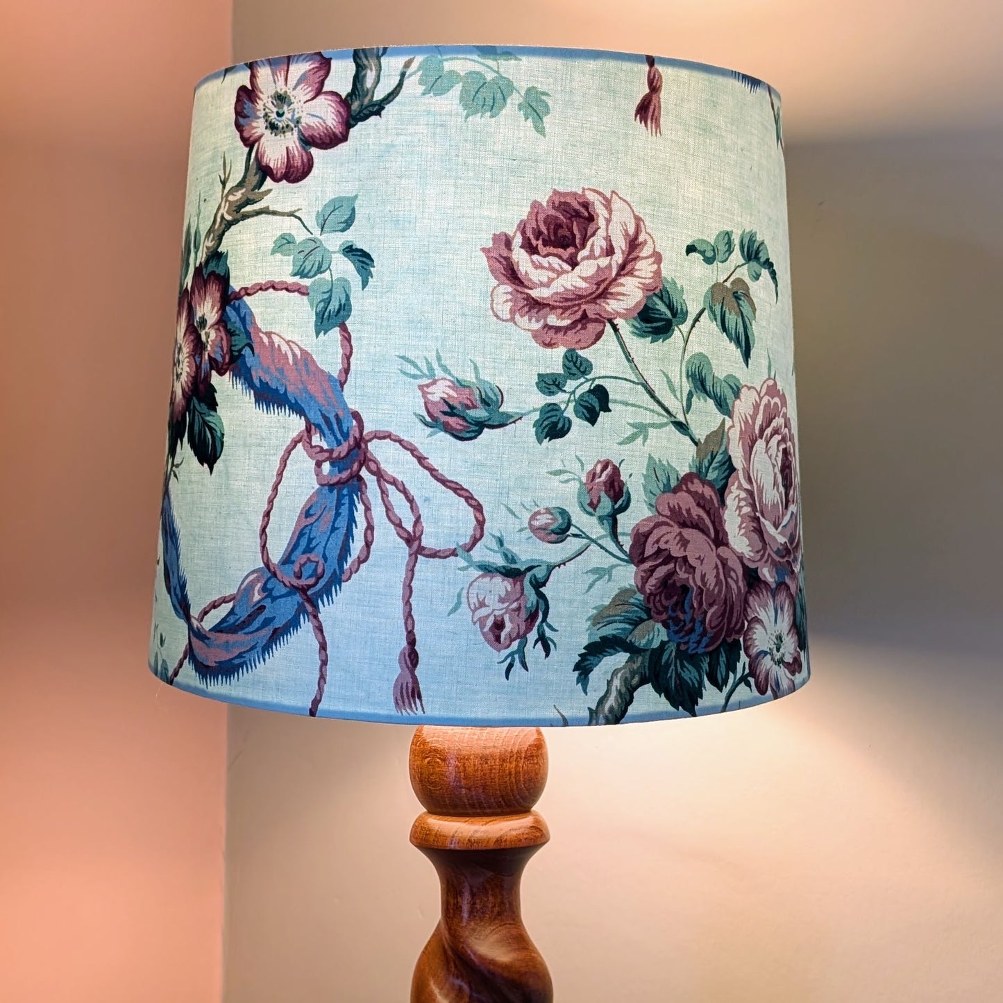 Pale green floral 30cm empire lampshade dyed with fresh indigo