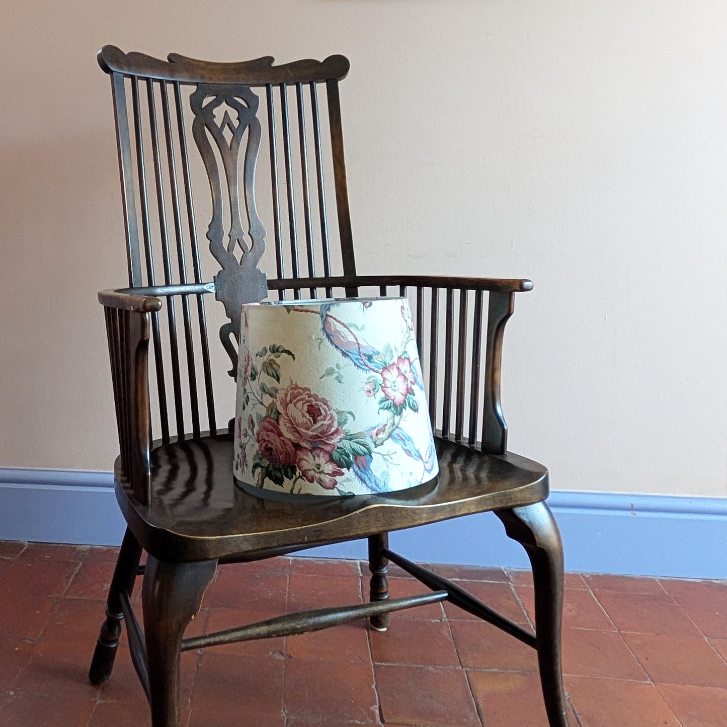 Pale green floral 30cm empire lampshade dyed with fresh indigo