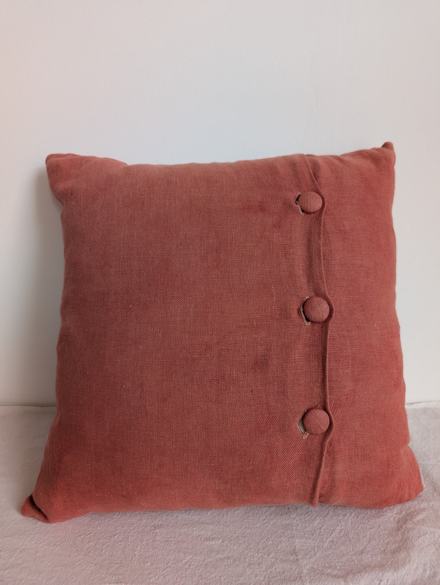 Terracotta Linen Cushion with Sashiko Stitching – Madder Dyed (45cm)