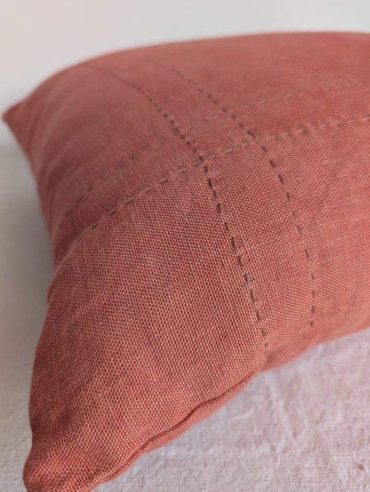 Terracotta Linen Cushion with Sashiko Stitching – Madder Dyed (45cm)