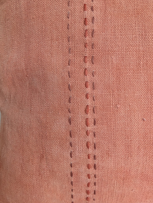 Aged Terracotta Linen Cushion with Sashiko Stitching (44 x 36cm)