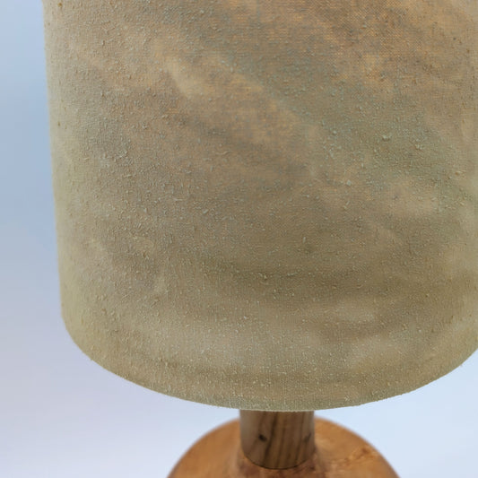 Yellow silk 20cm drum lampshade dyed with hazel leaves