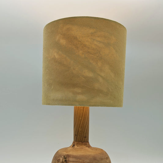 Yellow silk 20cm drum lampshade dyed with hazel leaves