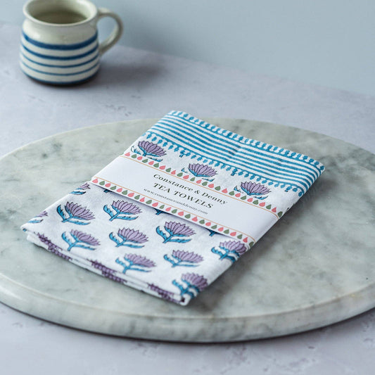 Lotus Flower Lilac tea towel