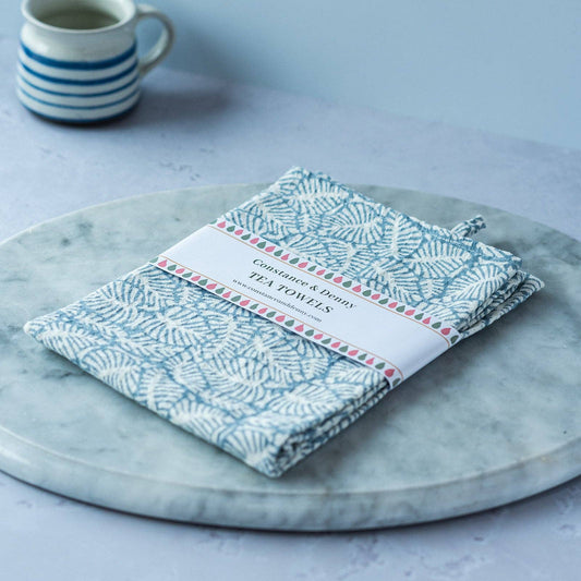 Leaf Blue tea towel