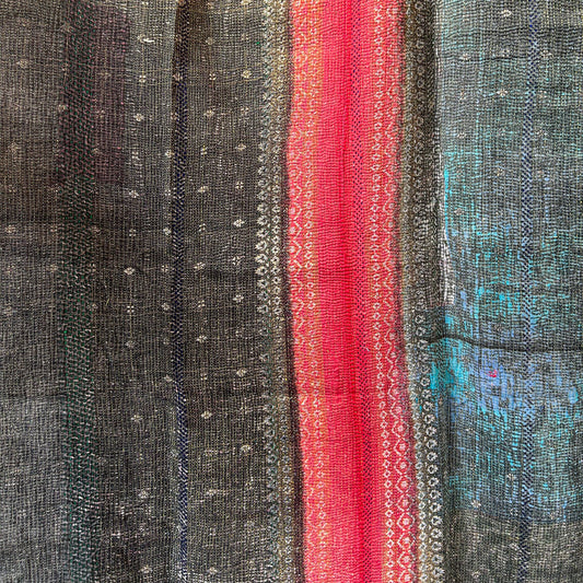 Vintage Kantha Blanket - yellow, pink and grey