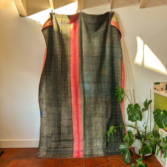 Vintage Kantha Blanket - yellow, pink and grey