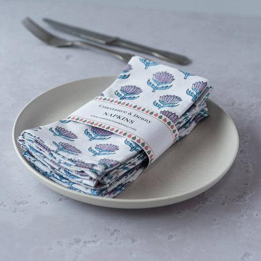 Lotus Flower Lilac set of 6 cotton napkins
