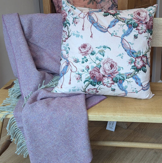 Pale pink floral cushion dyed with madder