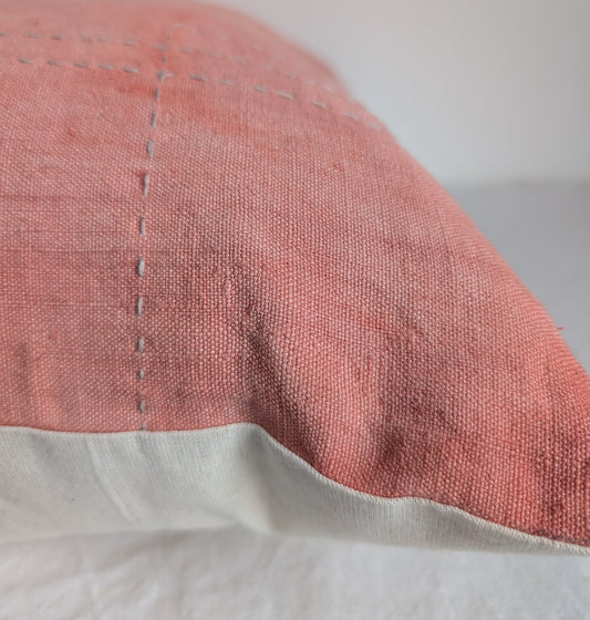 Pink linen cushion dyed with madder