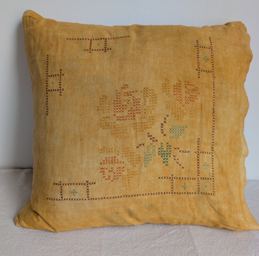 Dark yellow cotton cushion dyed with coreopsis flowers