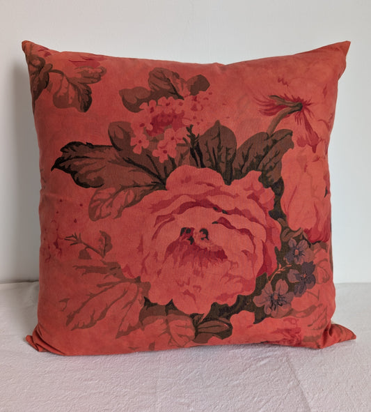 Rose red floral cushion dyed with madder