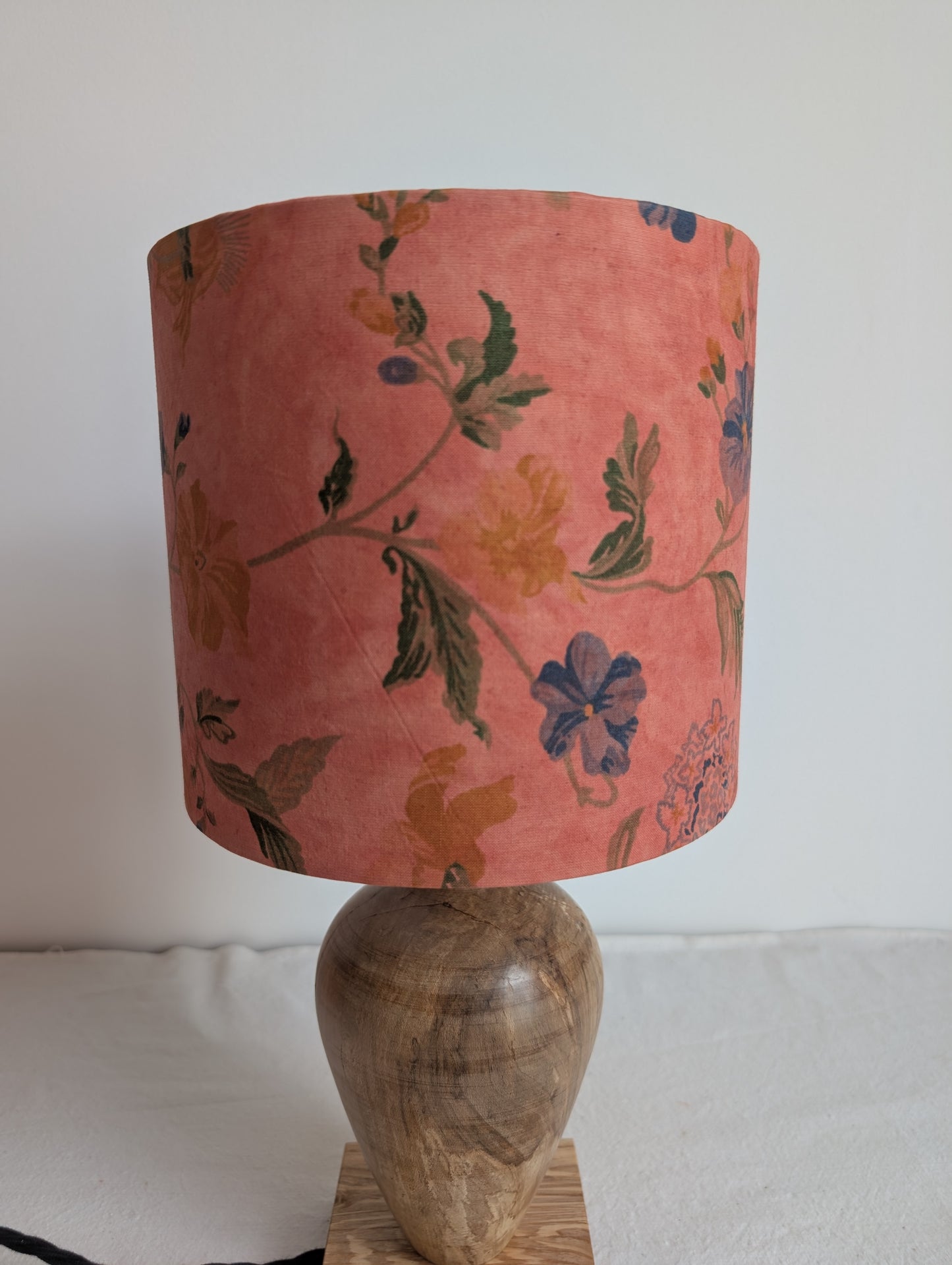 Pink floral 20cm drum lampshade dyed with madder