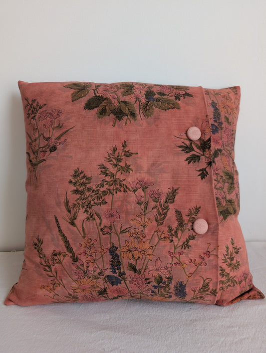 Pink floral cushion dyed with madder