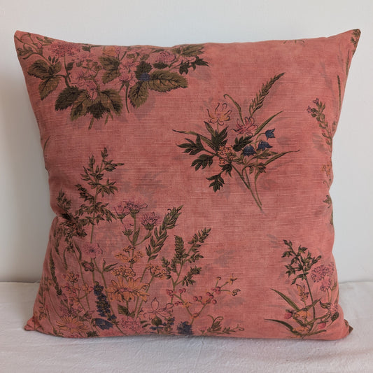 Pink floral cushion dyed with madder
