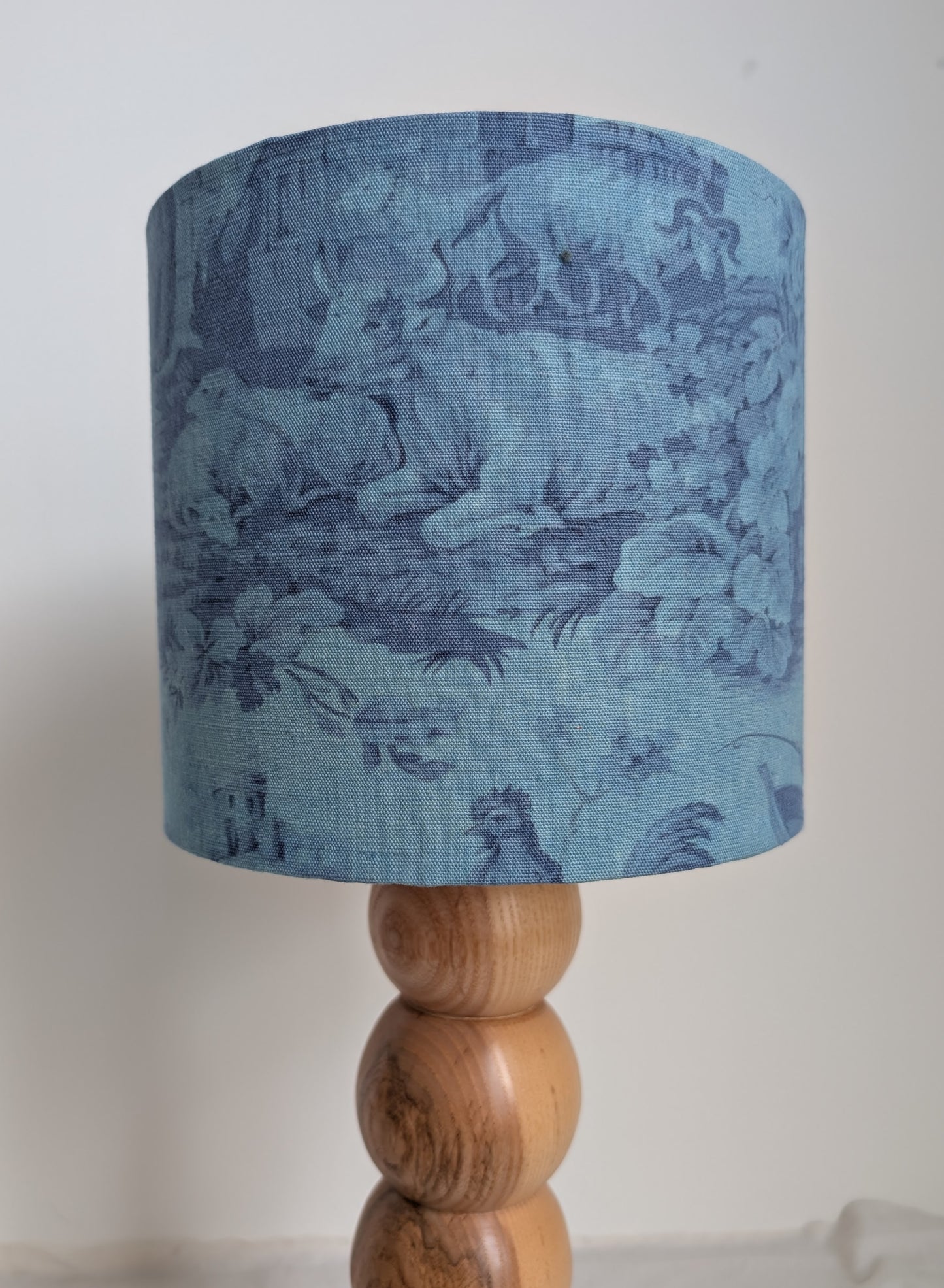 Blue patterned 20cm drum lampshade dyed with indigo