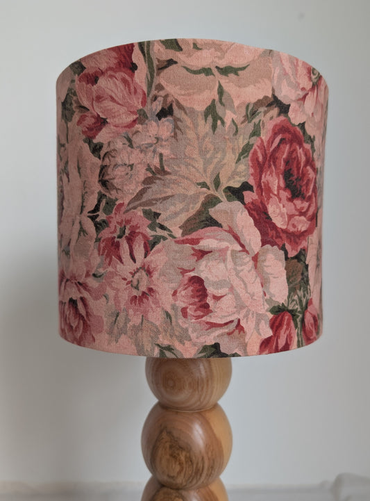 Light pink floral 20cm drum lampshade dyed with madder