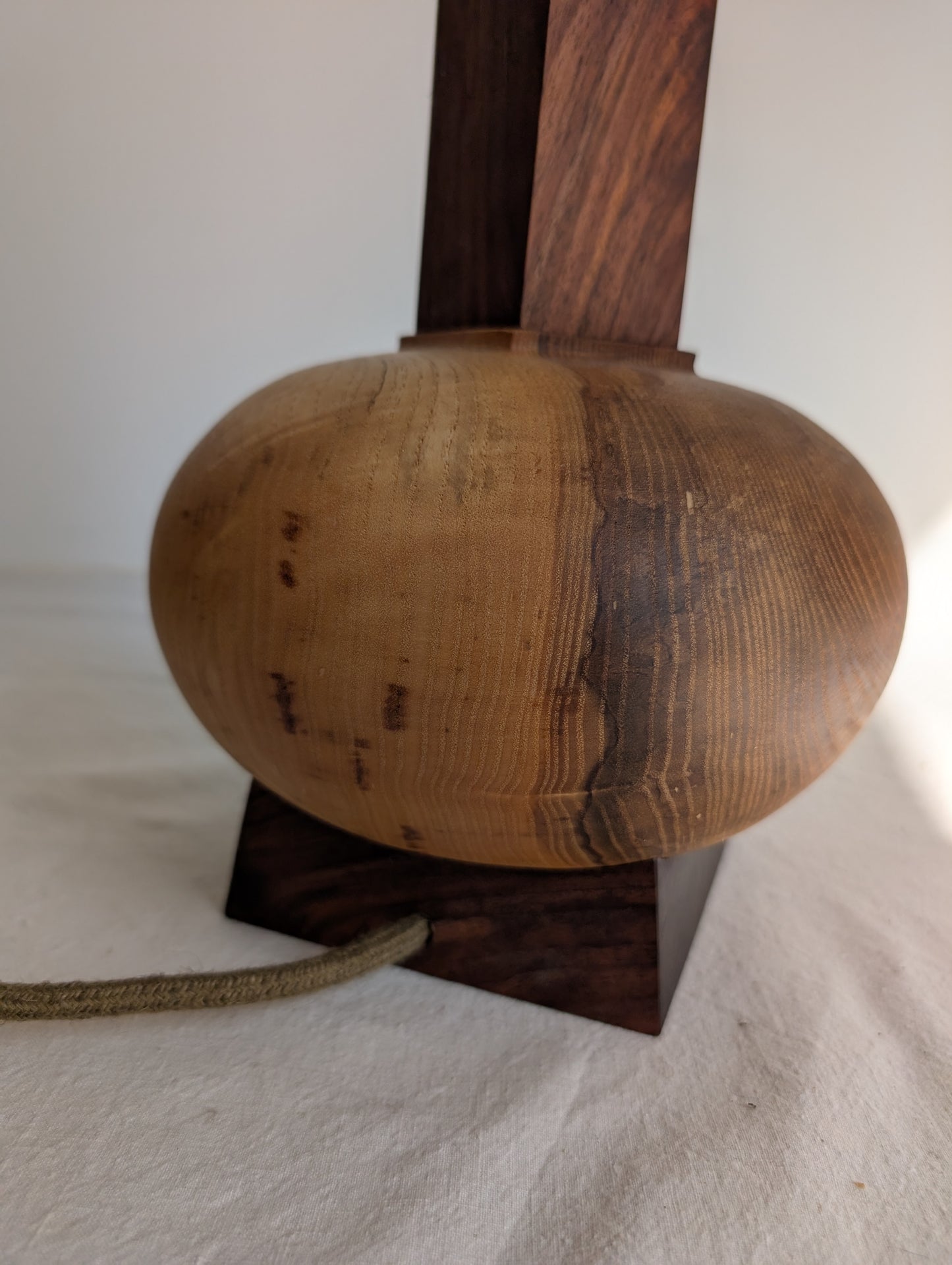 Square based maple and walnut lamp base