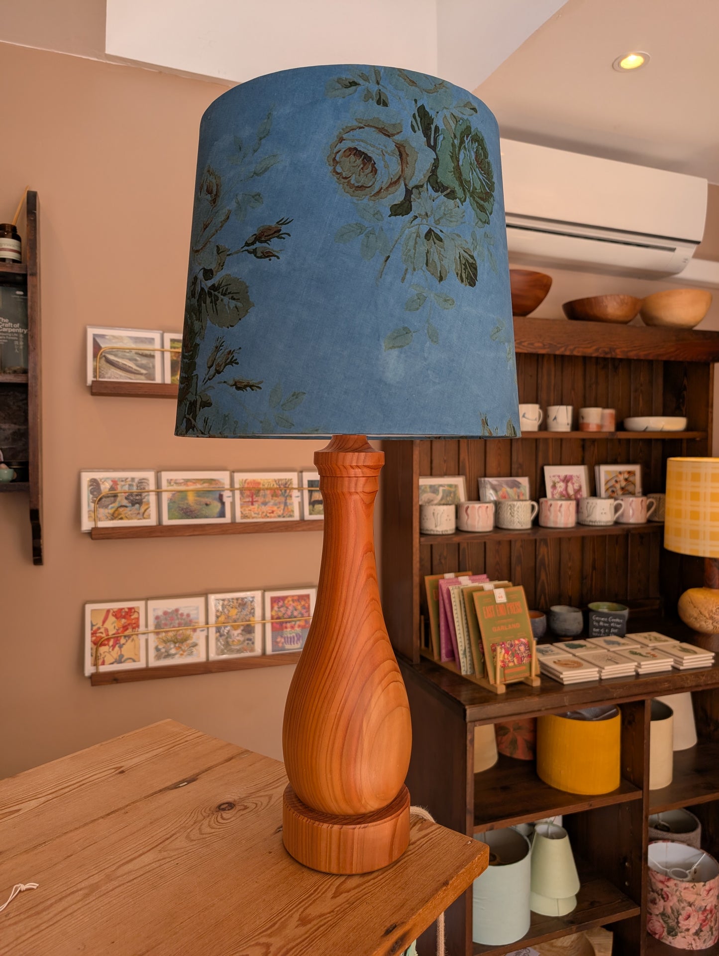 Blue vintage cotton 35cm empire lampshade dyed with indigo