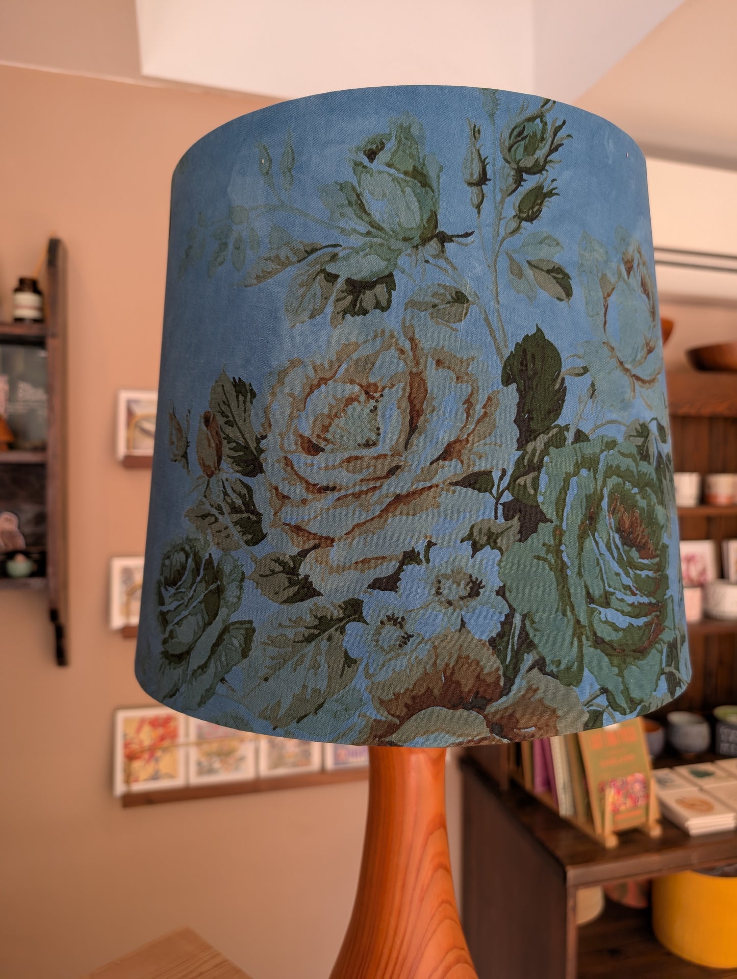 Blue vintage cotton 35cm empire lampshade dyed with indigo