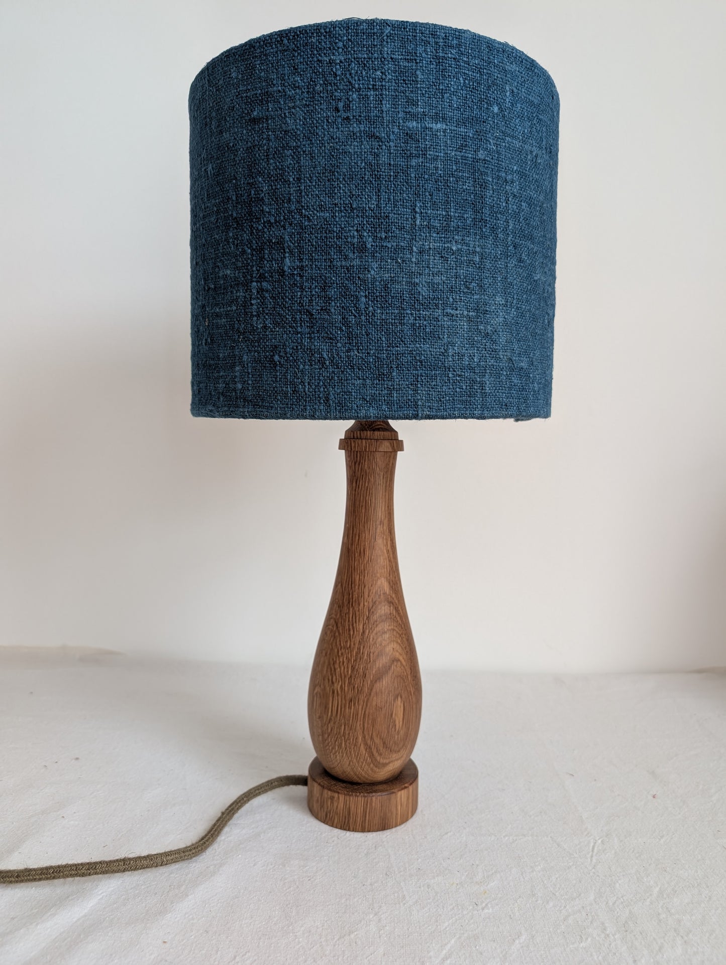 Blue linen 25cm drum lampshade dyed with indigo