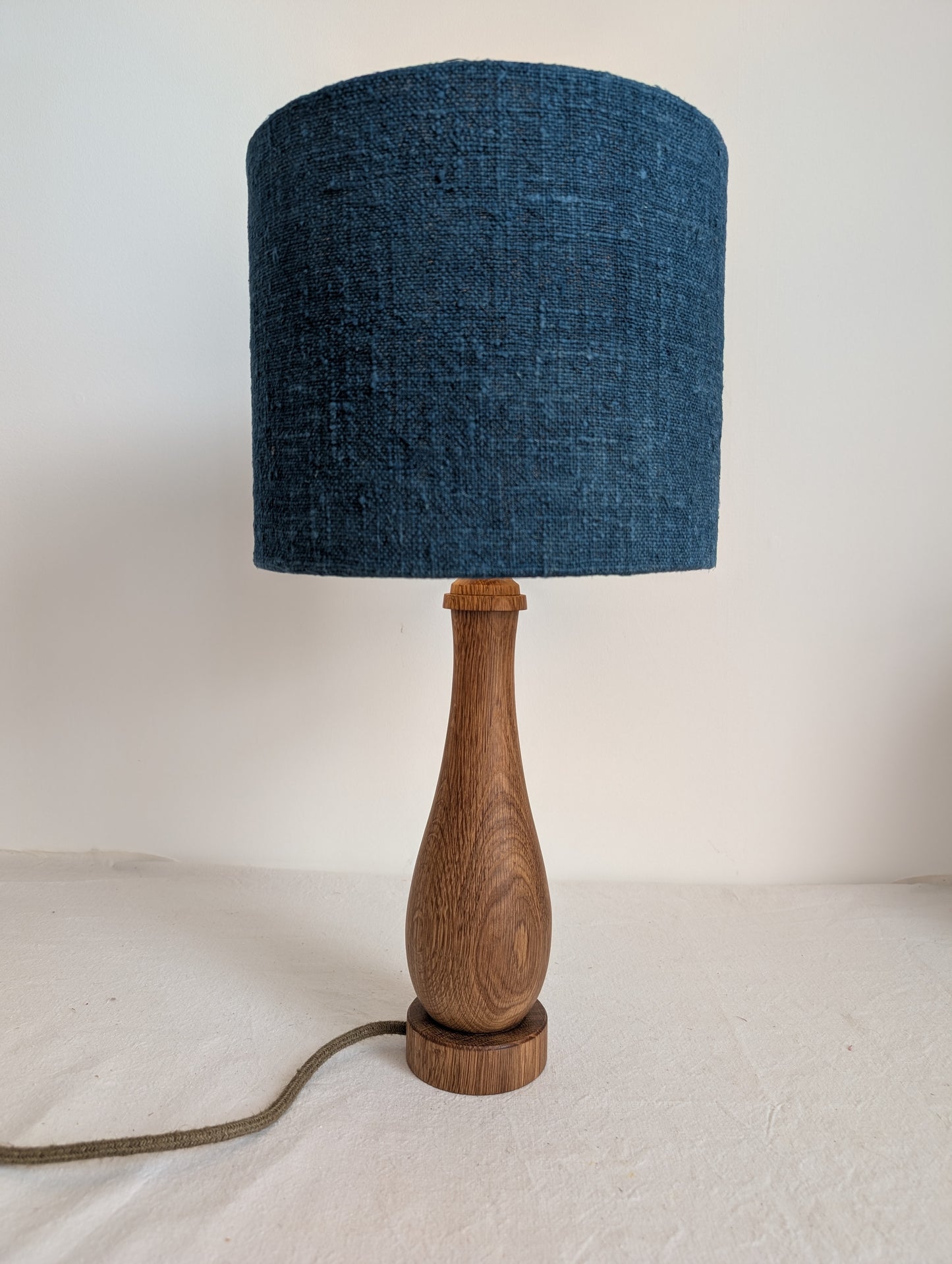 Blue linen 25cm drum lampshade dyed with indigo