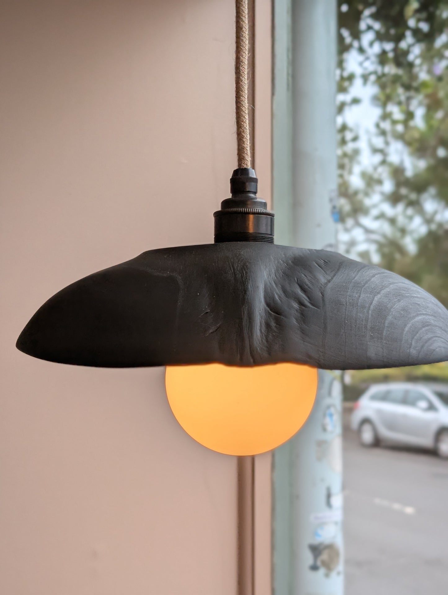 Blackened Catalpa Wood Pendant Light