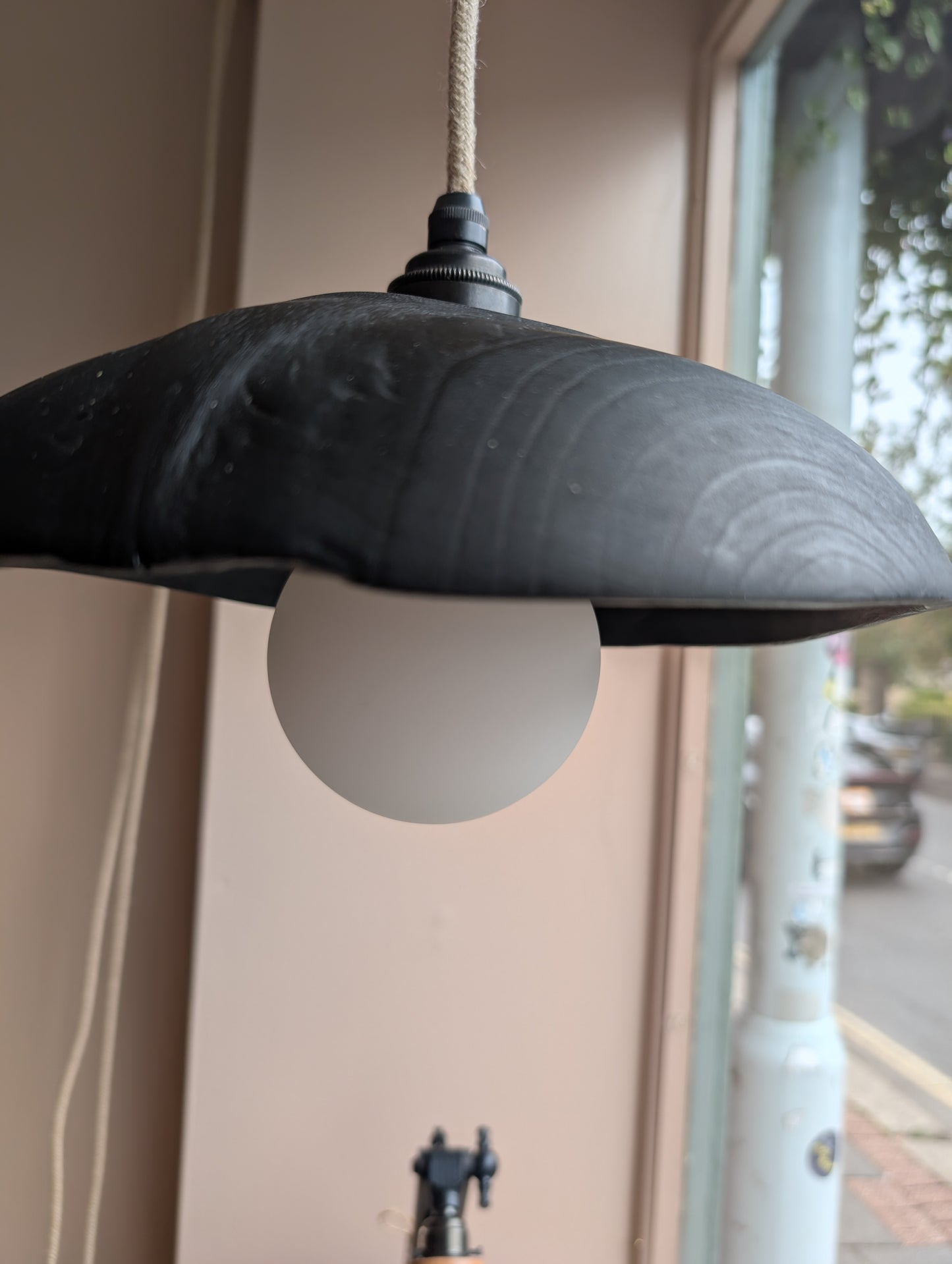 Blackened Catalpa Wood Pendant Light