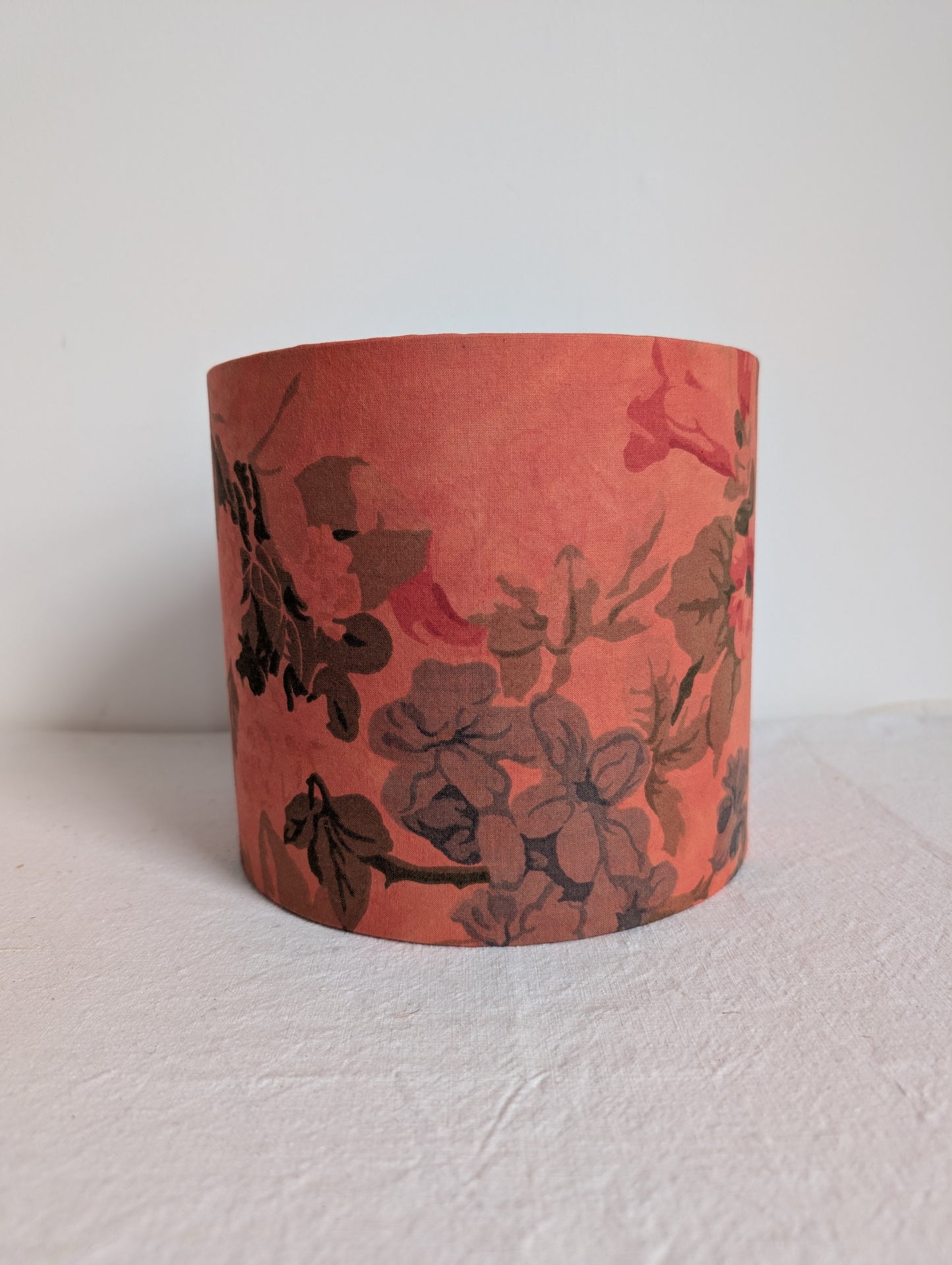 Red floral 20cm drum lampshade dyed with madder