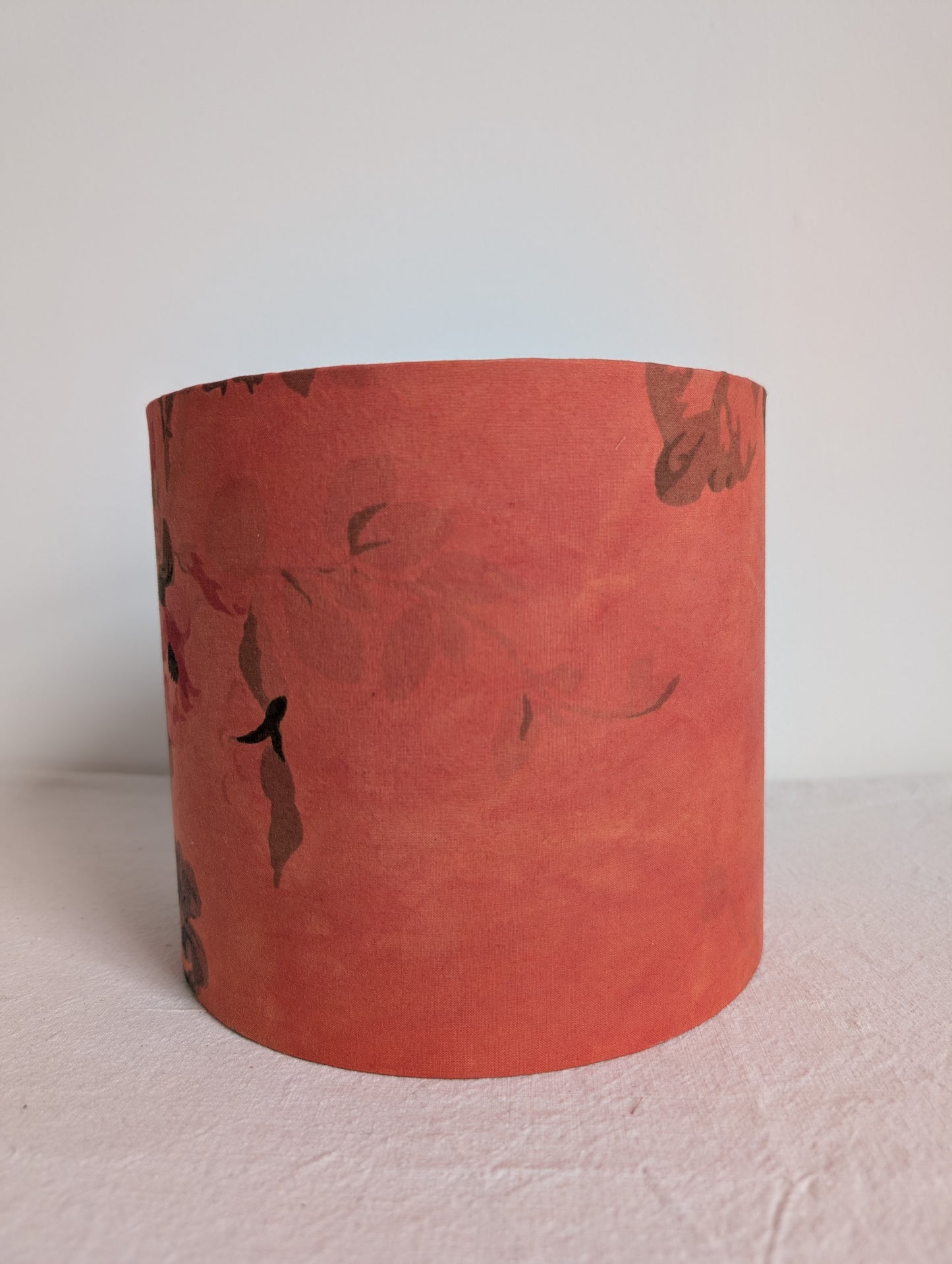 Red floral 20cm drum lampshade dyed with madder