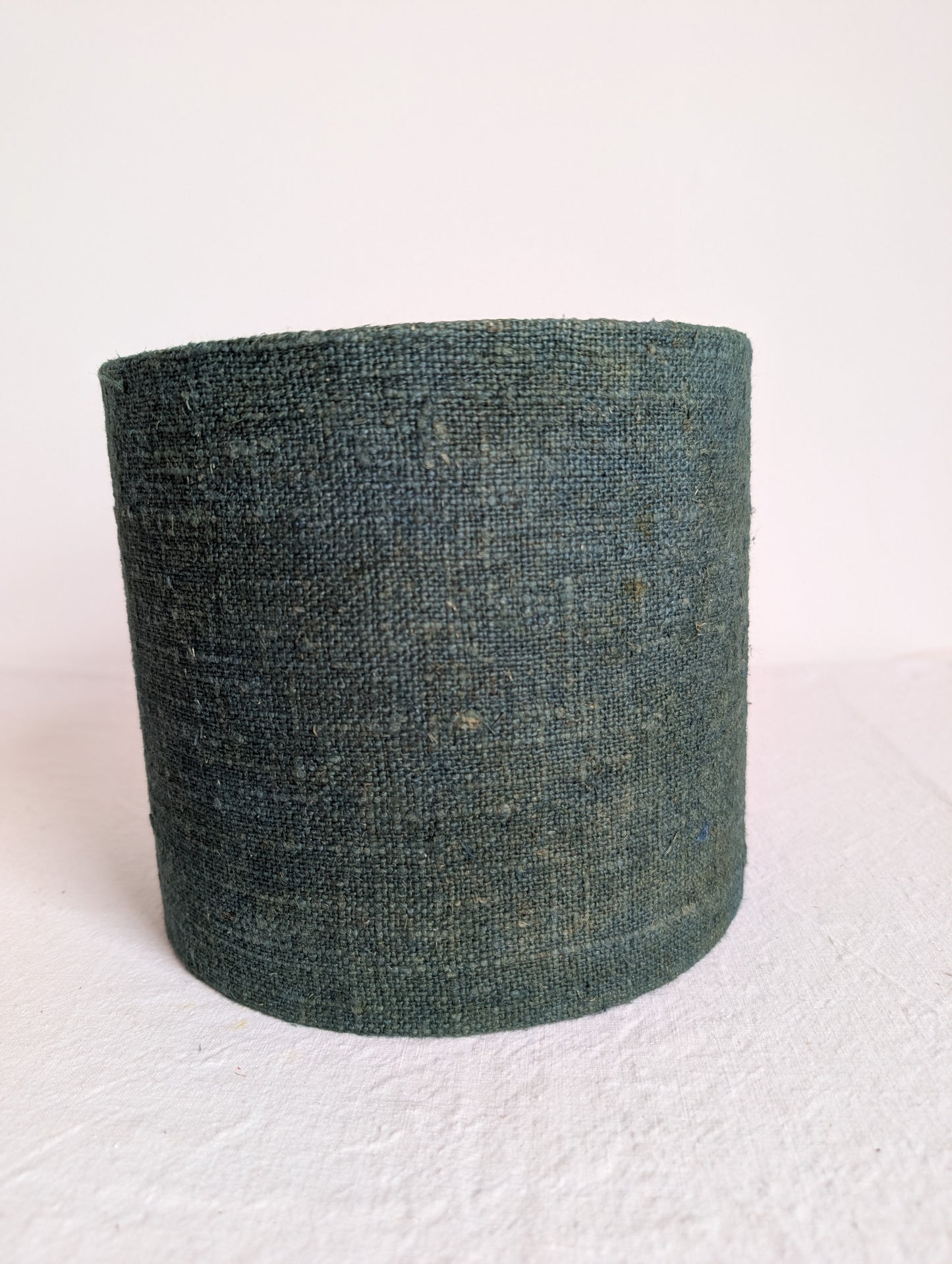 Dark green linen 20cm drum lampshade dyed with pomegranate and indigo