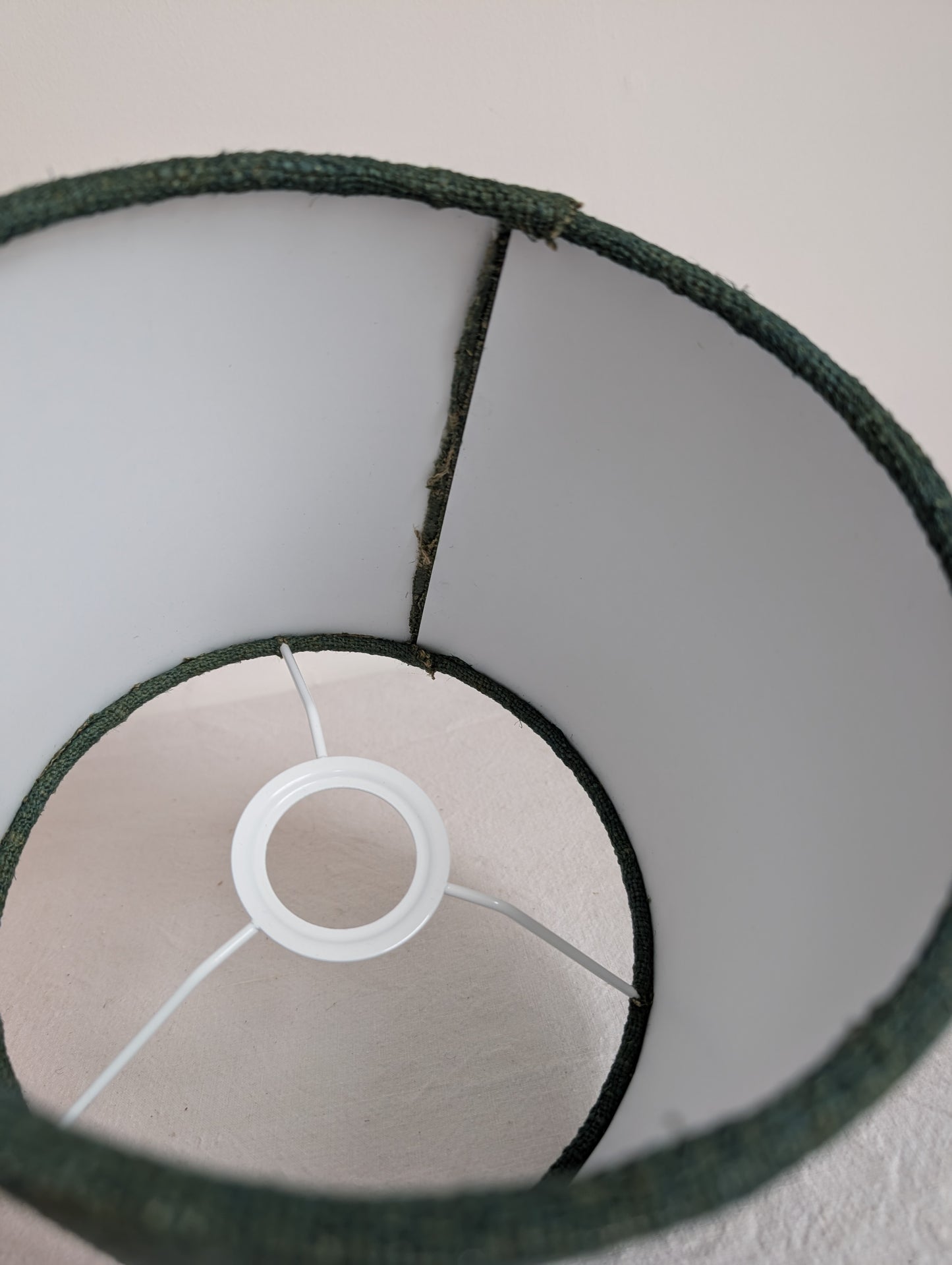 Dark green linen 20cm drum lampshade dyed with pomegranate and indigo