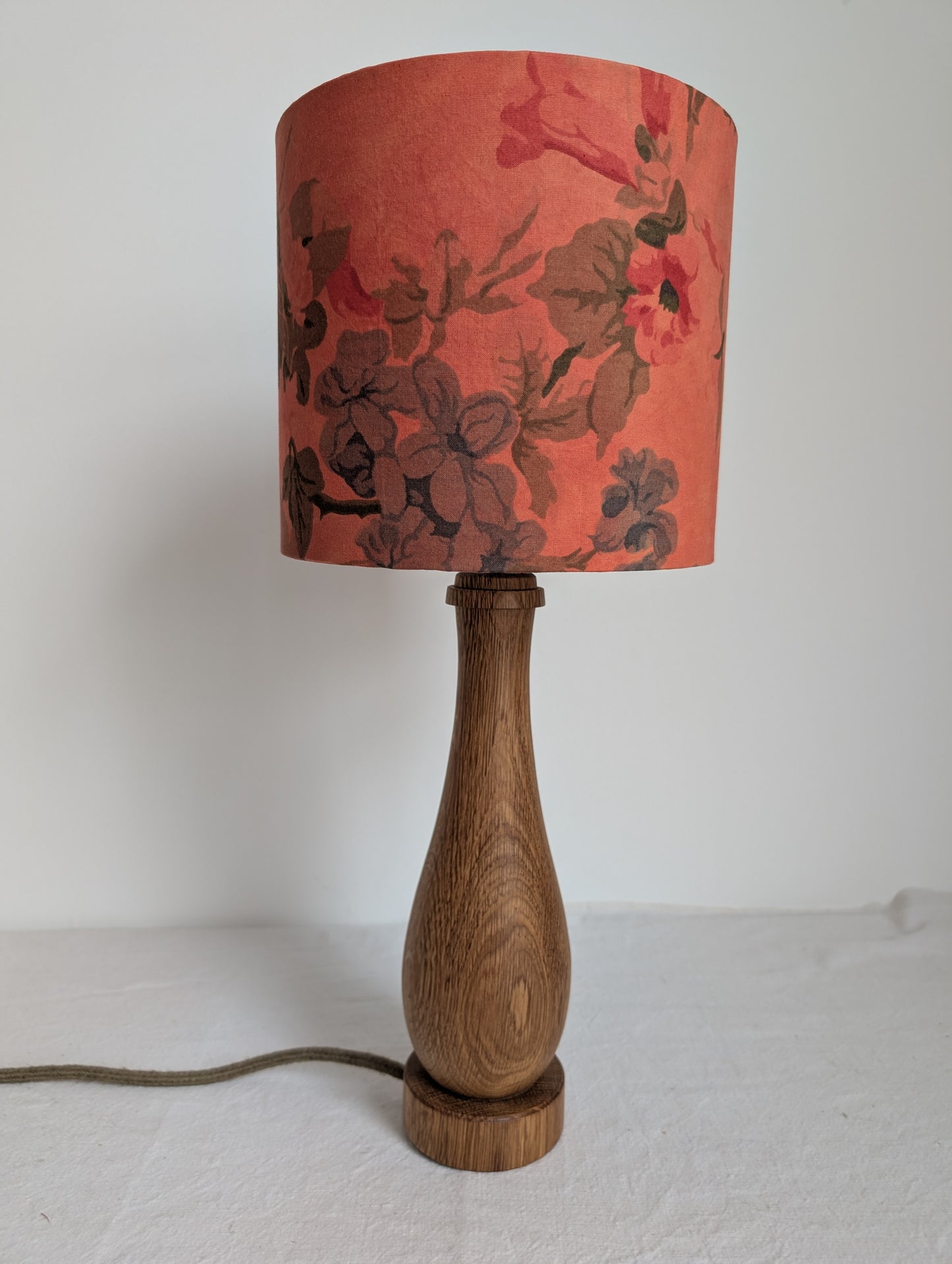 Red floral 20cm drum lampshade dyed with madder