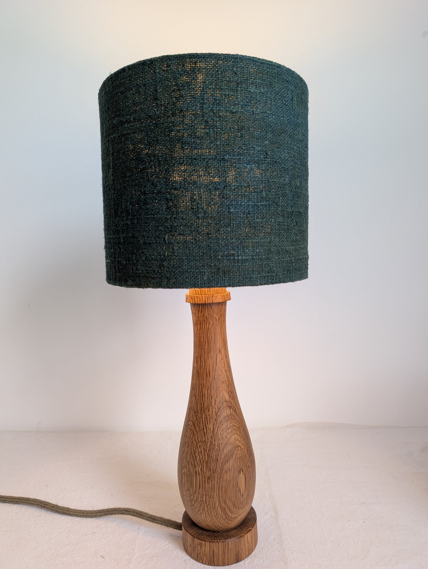 Dark green linen 20cm drum lampshade dyed with pomegranate and indigo