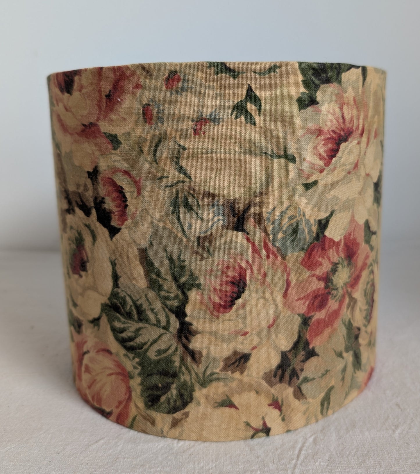 Yellow floral 20cm drum lampshade dyed with pomegranate