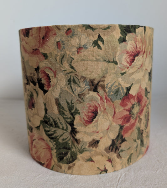 Yellow floral 20cm drum lampshade dyed with pomegranate